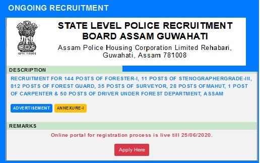 Recruitment for Forester-I, Stenographer (Grade-III), Forest Guards, Surveyor, Mahut, Carpenter and Driver in Forest Department