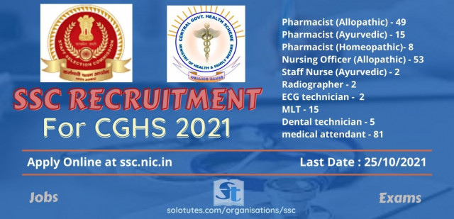 SSC Recruitment 2021 - CGHS (HQ) | Apply online for Pharmacist, Nursing, MLT, and other Paramedical/Healthcare posts