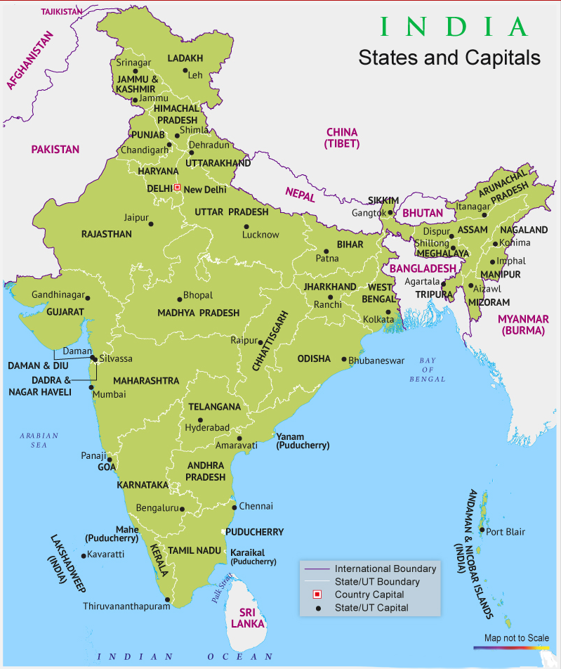 states and capitals of India map